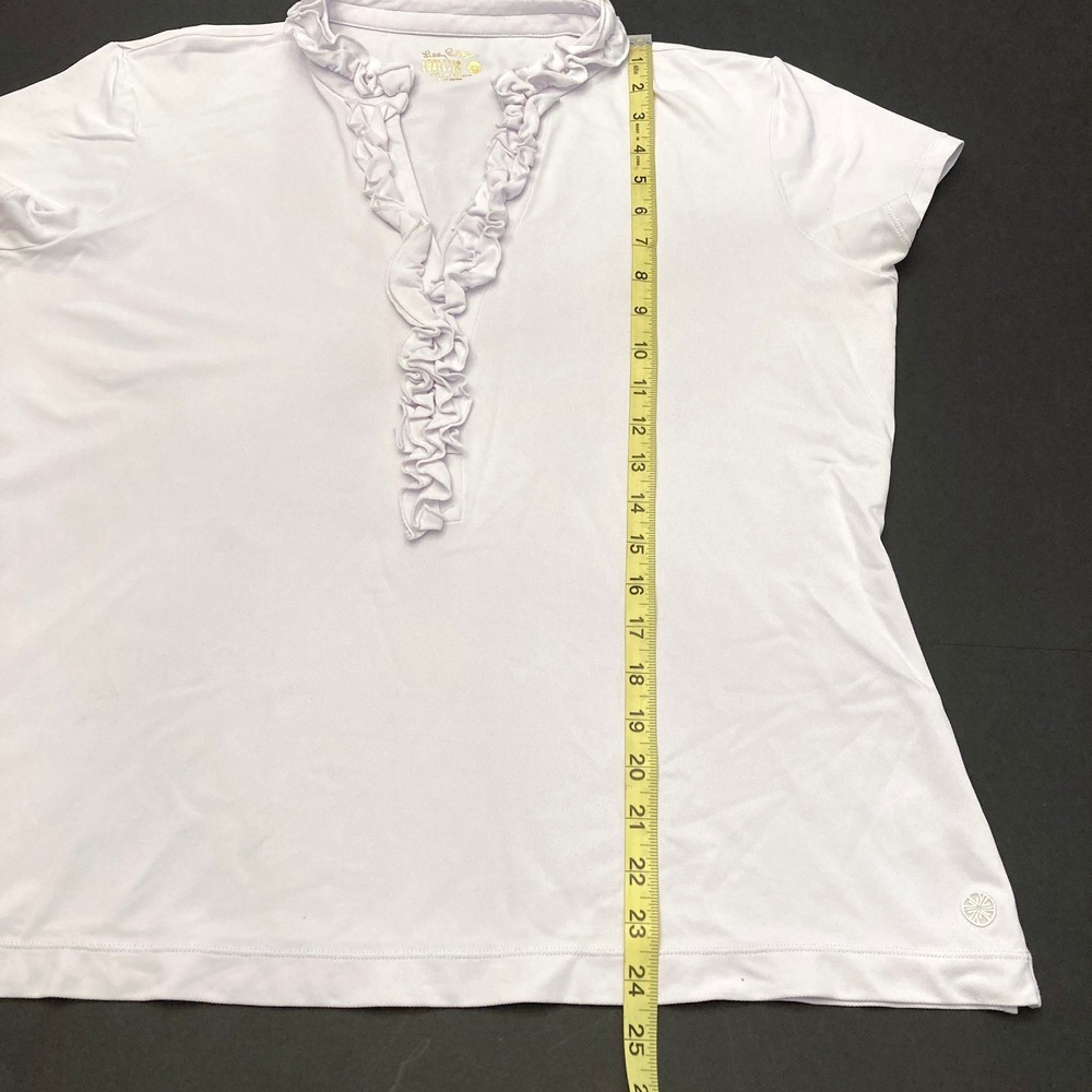 Lily Pulitzer Luxletic Top White V-Neck Ruffle Cap Short Sleeve Womens XL - Picture 8 of 8